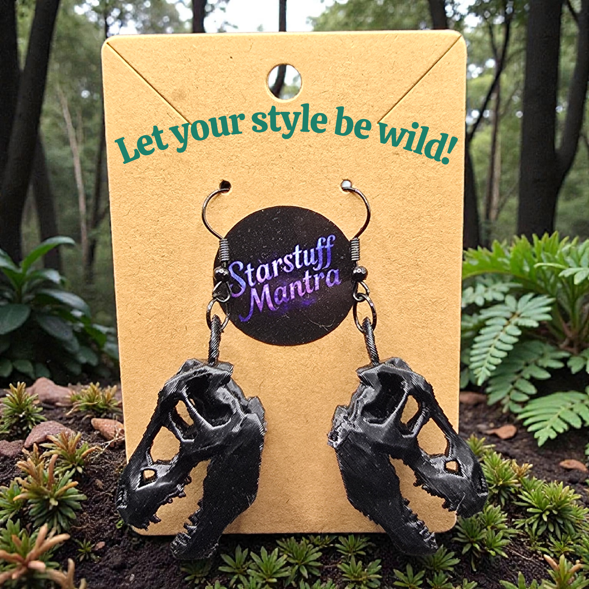 T-Rex skull earrings