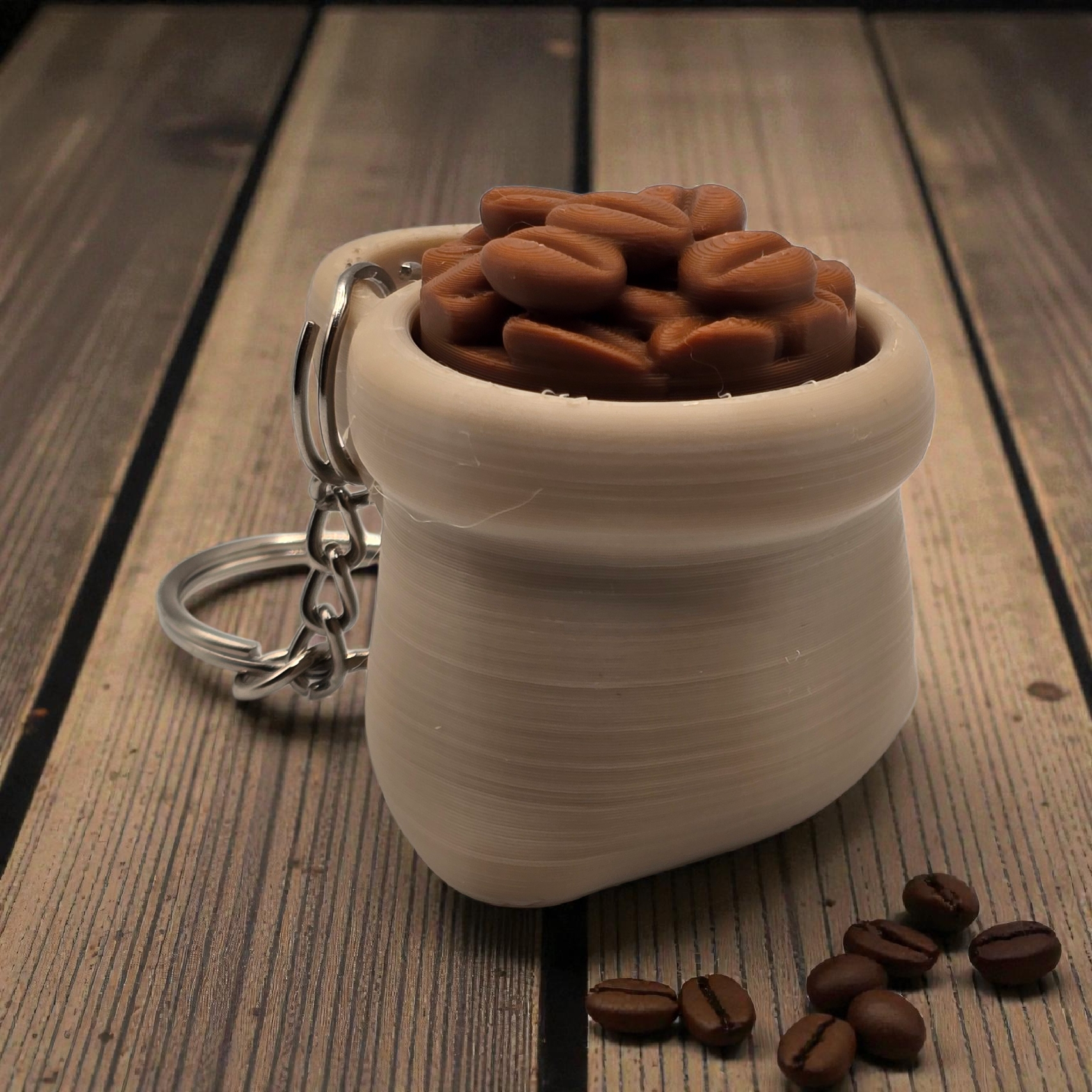 Sack of coffee beans clicker keychain